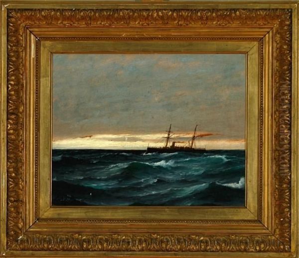 A Marine With A Steamship On Open Sea In The Twilight Oil Painting by Carl Ludwig Bille