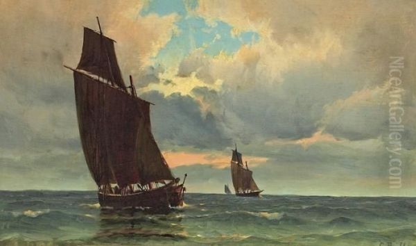 Maritime Scenery Oil Painting by Carl Ludwig Bille