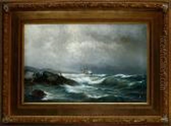 A Shipwreck Along A Rocky Coast Oil Painting by Carl Ludwig Bille