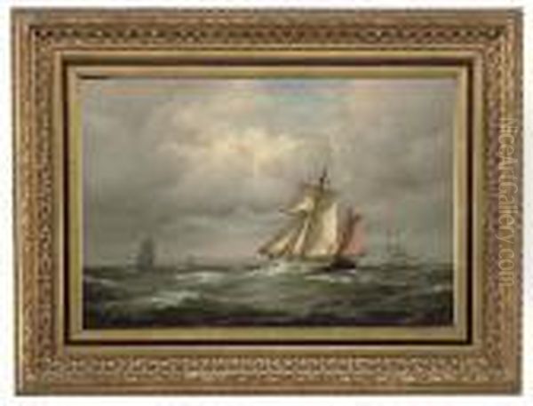 Shipping In A Swell Oil Painting by Carl Ludwig Bille