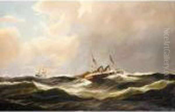 A Steamer On The Open Seas Oil Painting by Carl Ludwig Bille