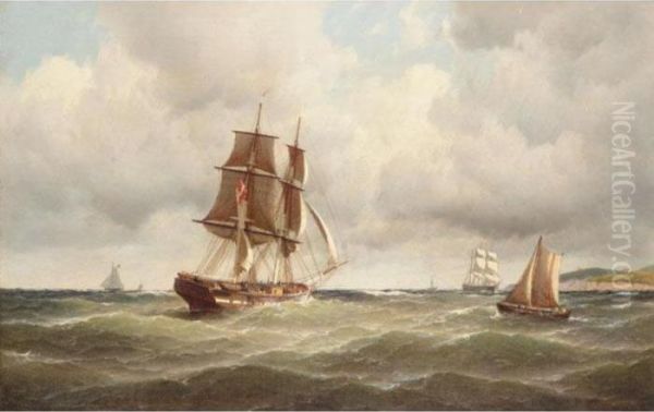 A Danish Frigate Off A Headland Oil Painting by Carl Ludwig Bille