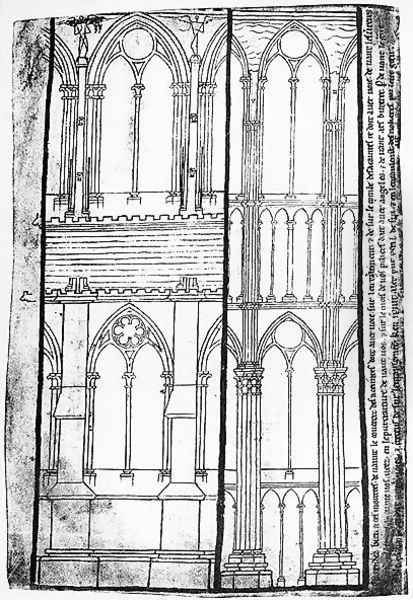 Exterior and Interior Elevation of the Lateral Walls of Reims Cathedral Oil Painting by Villard De Honnecourt