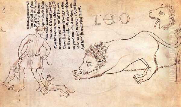 Lion drawn from life c. 1235 Oil Painting by Villard De Honnecourt