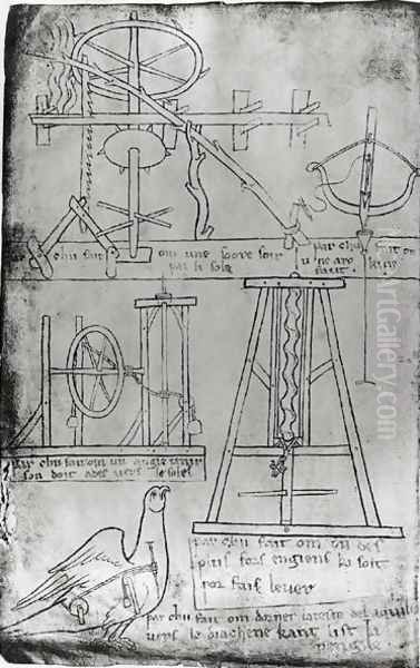 Drawings of various machines Oil Painting by Villard De Honnecourt