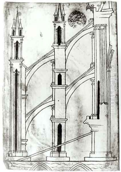 Section of the wall and arch of the absidial chapels of Reims Cathedral Oil Painting by Villard De Honnecourt