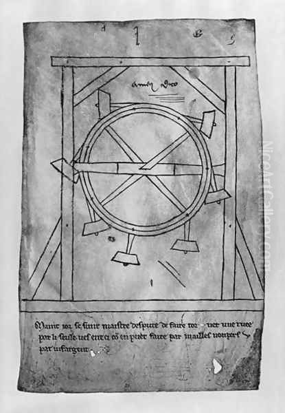 Supposedly perpetual motion mallets and wheel Oil Painting by Villard De Honnecourt