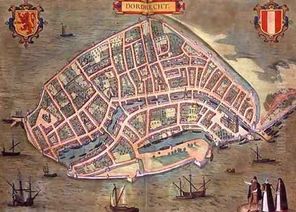 Map of Dordrecht from Civitates Orbis Terrarum Oil Painting by Joris Hoefnagel