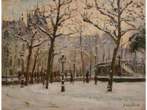 La Place De L'hotel De Ville Du Havre En Hiver Oil Painting by Georges Binet