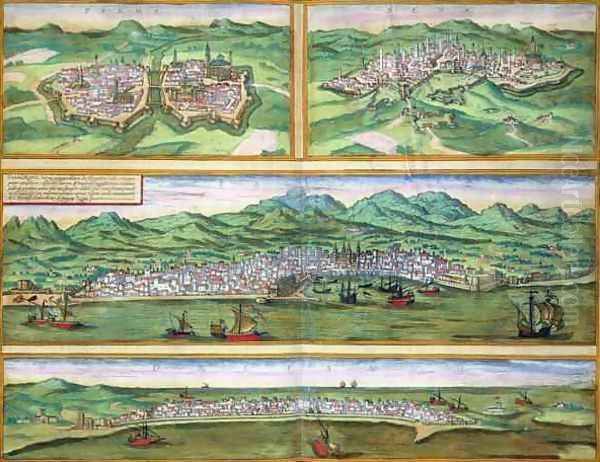 Map of Parma Siena Palermo and Drepanum from Civitates Orbis Terrarum Oil Painting by Joris Hoefnagel