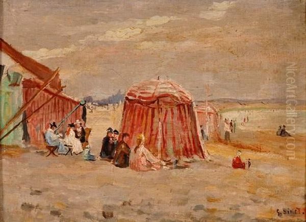 Plage Animeea Deauville Oil Painting by Georges Binet