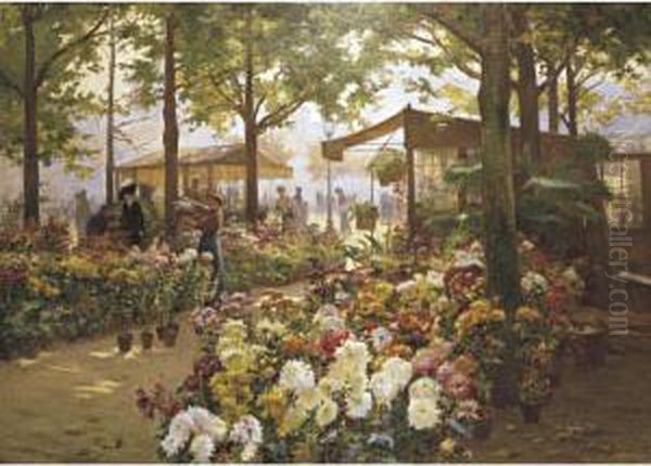 Flower Market Oil Painting by Georges Binet