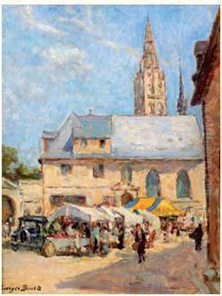 Place Du Marche A Caudebec Oil Painting by Georges Binet