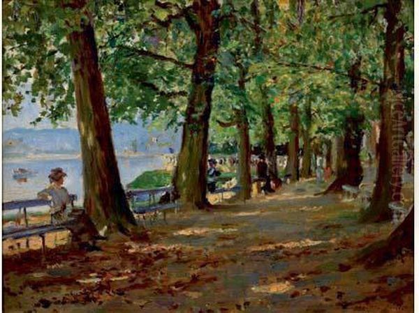 Promenade En Bord De Seine Oil Painting by Georges Binet