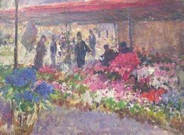 Flower Market Oil Painting by Georges Binet