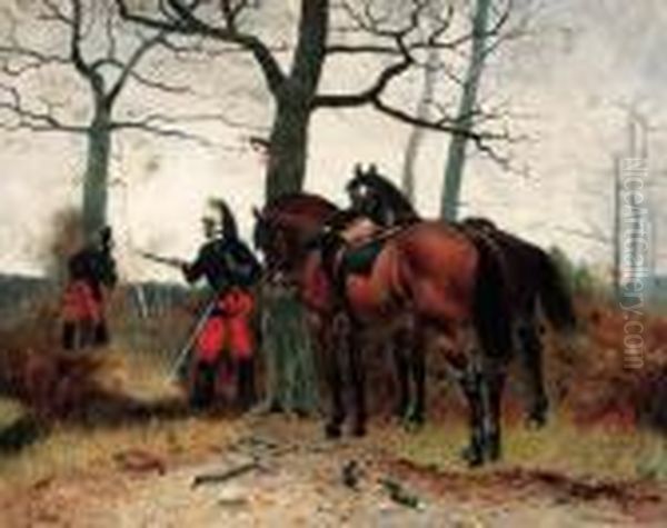 Cavalry Soldiers On Guard Oil Painting by Georges Binet