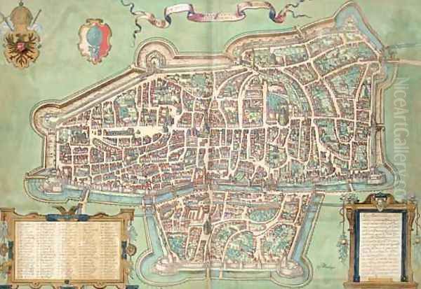 Map of Augsburg from Civitates Orbis Terrarum Oil Painting by Joris Hoefnagel