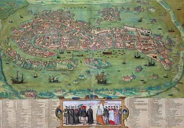 Map of Venice from Civitates Orbis Terrarum Oil Painting by Joris Hoefnagel