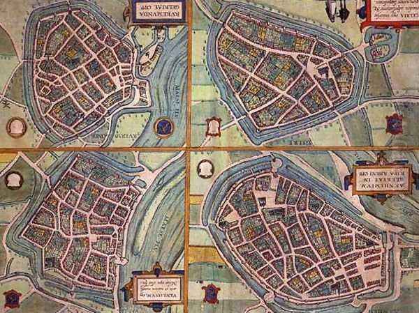 Map of Arnhem Velmo Gelre and Ruerm from Civitates Orbis Terrarum Oil Painting by Joris Hoefnagel