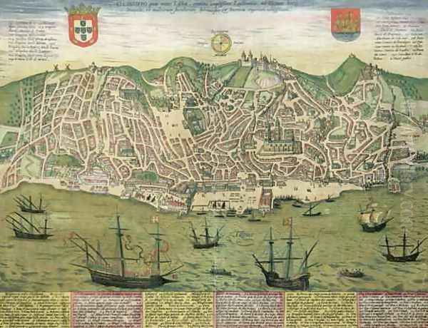 Map of Lisbon from Civitates Orbis Terrarum Oil Painting by Joris Hoefnagel