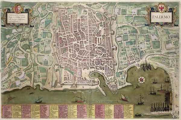 Map of Palermo from Civitates Orbis Terrarum Oil Painting by Joris Hoefnagel