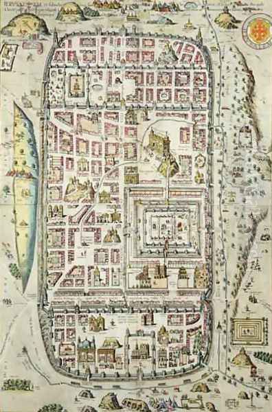 Map of Jerusalem and the surrounding area from Civitates Orbis Terrarum 2 Oil Painting by Joris Hoefnagel