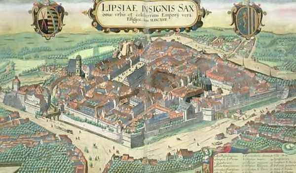 Map of Leipzig from Civitates Orbis Terrarum Oil Painting by Joris Hoefnagel