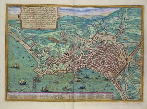 Map of Naples from Civitates Orbis Terrarum Oil Painting by Joris Hoefnagel