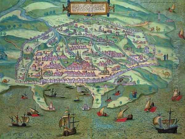 Map of Alexandria from Civitates Orbis Terrarum Oil Painting by Joris Hoefnagel