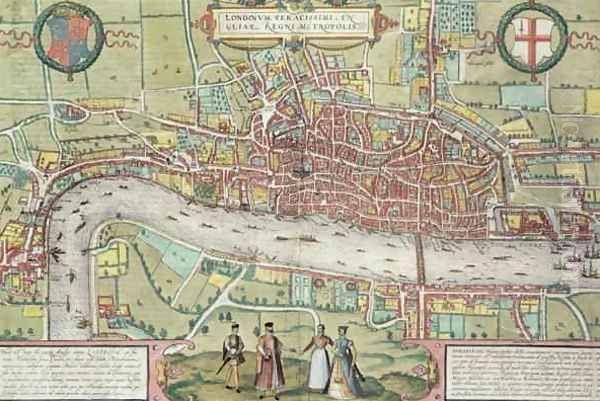 Map of London from Civitates Orbis Terrarum 2 Oil Painting by Joris Hoefnagel