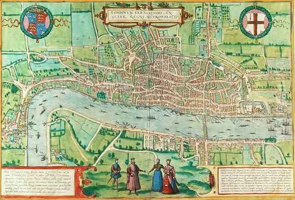 Map of London from Civitates Orbis Terrarum 4 Oil Painting by Joris Hoefnagel