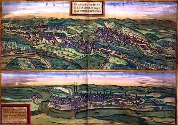 Map of Prague and Egg from Civitates Orbis Terrarum Oil Painting by Joris Hoefnagel