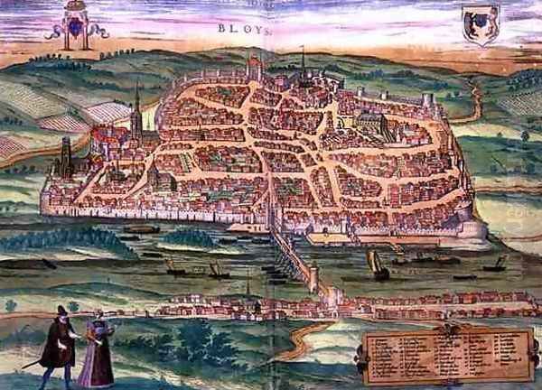 Map of Blois from Civitates Orbis Terrarum Oil Painting by Joris Hoefnagel