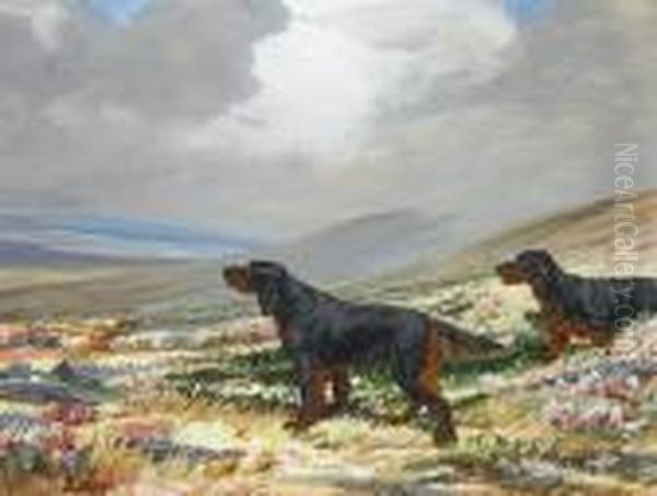 Gordon Setters In A Highland Landscape Oil Painting by Binks, R. Ward