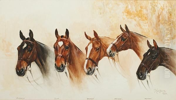 Portrait Of Five Horses Oil Painting by Binks, R. Ward