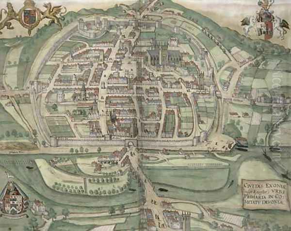 Map of Exeter from Civitates Orbis Terrarum Oil Painting by Joris Hoefnagel