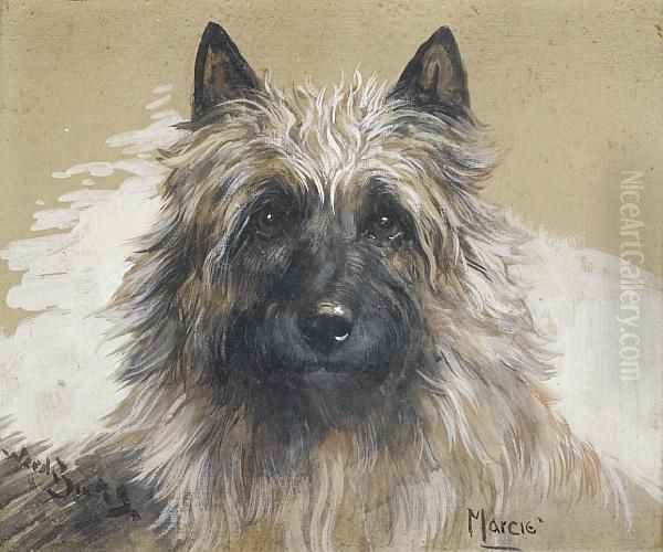 A Head Study Of The Cairn Terrier 'marcie' Oil Painting by Binks, R. Ward