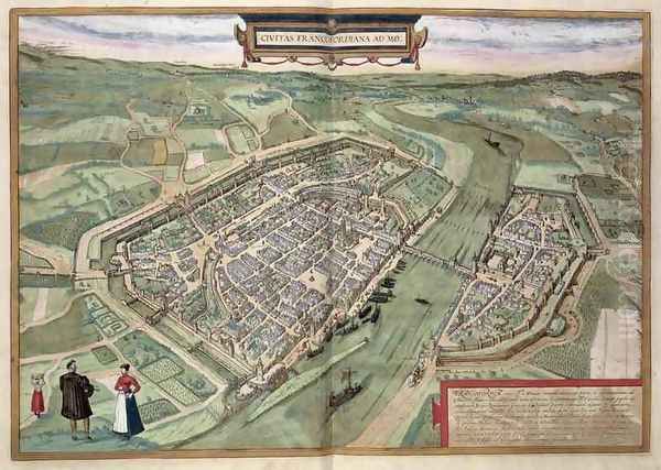 Map of Frankfurt from Civitates Orbis Terrarum Oil Painting by Joris Hoefnagel