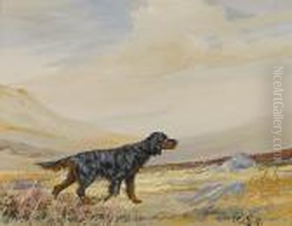 Gordon Setter 'grouse Of Crombie' Working A Moor Oil Painting by Binks, R. Ward