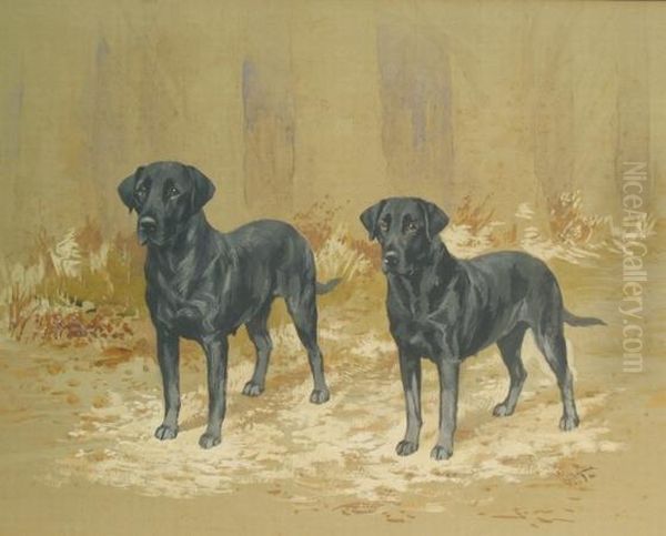 Two Black Labrador Retrievers At The Edge Of A Wood Oil Painting by Binks, R. Ward