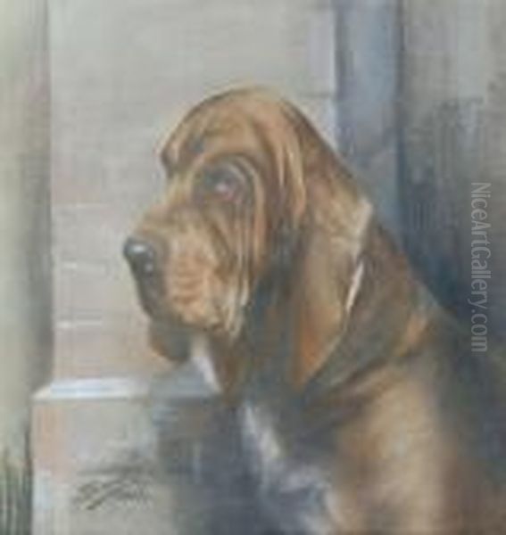 A Bloodhound Oil Painting by Binks, R. Ward