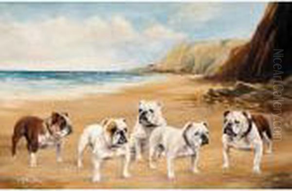 Bulldogs On The Beach Oil Painting by Binks, R. Ward