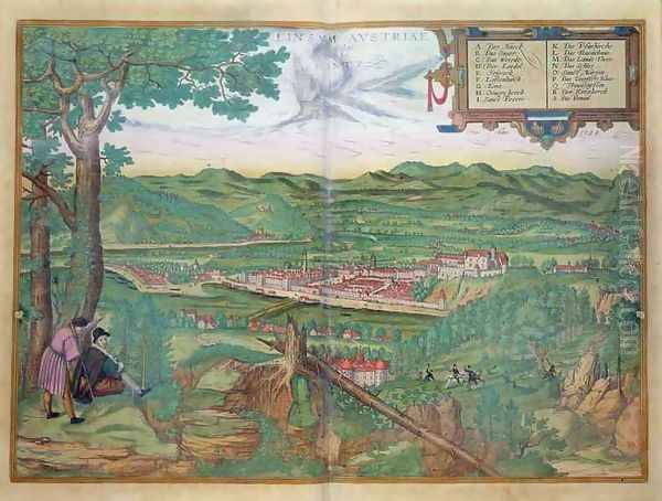 Map of Linz from Civitates Orbis Terrarum Oil Painting by Joris Hoefnagel