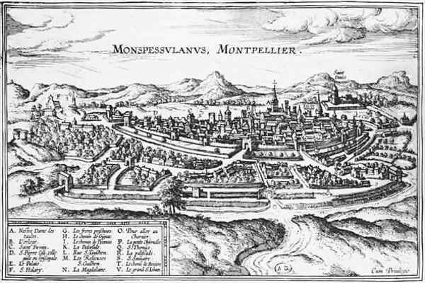 Map of Montpellier from Civitates Orbis Terrarum Oil Painting by Joris Hoefnagel