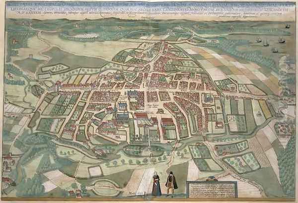 Map of Odense from Civitates Orbis Terrarum by Joris Hoefnagel