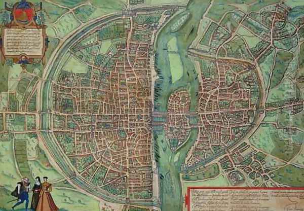 Map of Paris from Civitates Orbis Terrarum Oil Painting by Joris Hoefnagel