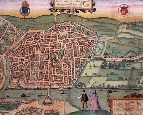 Map of Rouen from Civitates Orbis Terrarum Oil Painting by Joris Hoefnagel