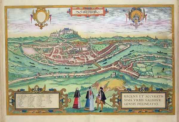 Map of Salzburg from Civitates Orbis Terrarum Oil Painting by Joris Hoefnagel