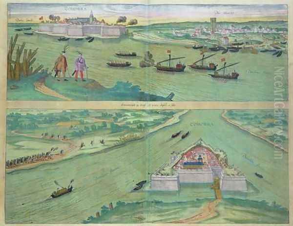 Two Views of Comorra from Civitates Orbis Terrarum Oil Painting by Joris Hoefnagel