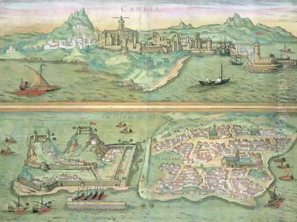 Map of Candia and Corfu from Civitates Orbis Terrarum Oil Painting by Joris Hoefnagel